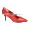 Mid high Heel pointed toe classic ladies breatheable PU lining comfortable RED sheep skin pump shoes