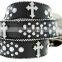 Western Cowgirl Studded Cross Rhinestone Concho Leather Belt 1-1/2" Wide