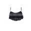 Black Bikini Set with Flouncy Ruffle and Floral Cutouts at Top and Scrunch Bottom