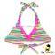 Summer New Model Design Fluorescence color Striped Halter Separable Type Teen Girl Bikini Bra Swimwear