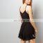 Spaghetti Strap Black Floral Embroidered Jumpsuit Shorts