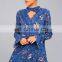 New Design Ladies Royal Blue Floral Print Lace Long Sleeve Swing Dress