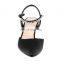 Women fancy handmade black color with rhinestone design med heels sandals shoes ladies party bridal shoe