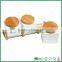 3 Pc White Ceramic Wave Textured Kitchen Spice Canister Jars / Condiment Pots w/ Bamboo Lids & Rack Stand