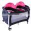 Metal Baby Playpen with Wheels, Aluminun Byby Travel Cot with Mosquito Net