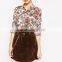 Casual ethnic style button up long sleeve floral print woman shirt blouse