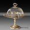 Antique Brass Round Cupcake Tray With Crackle Glass Cover, Ornamental Bronze Casting Dessert Tray Holder For Tableware