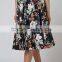 Hot Sale Women Floral Print Satin Pleated Skirts Maxi Cutout Empire Waist Fashion Skirts