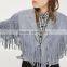 Lapel collar fringed short coat womens faux suede tassel bomber jacket