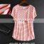 Customized lady t shirt linen cotton summer cool short sleeve striped t shirts