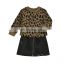 2020 autumn new product baby children's suit GL1925 leopard print sweater + leather short skirt two-piece suit