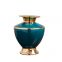 Retro European Gild Electroplate Fashion Large Blue Ceramic Vase For Coffee Shop