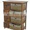 Brown Chest of Drawers Shabby Chic Storage Unit Wicker Baskets Dark Wood Cabinet