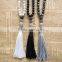 NE2364-1 Fashion hand knotted white turquoise gemstone necklace with white tassel