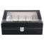 New HOMDOX Synthetic Leather Glass Window 10 Slots Watch Storage Display Box Jewelry Case Black OS004749