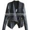 Women's black leather-look fringed fallaway jacket,ladies leather jacket