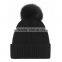 Custom Knitted Winter Hat With Fur Pom Pom
