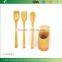 SP3-200/ 3 Piece Nature Bamboo Wooden Spoons and Kitchen Tool Fork and Spatula in Holder Stand