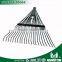 22T continous tines garden metal lawn leaf rake with chrome plated spring coil