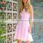 Ladies Dinner Party Dress Pink Lace Up Back Skater Dress