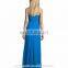 Lagoon Blue Chiffon Strapless Thigh High Slit long evening Dress
