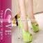 China golden supplier green and white princess sexy crystal light mouth high-heeled wedding shoes