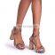 Women High fashion snake print design high heels double crossover ankle strap platform sandals shoes