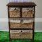 roast color solid wood storage cabinet with wickerwork basket