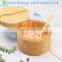 Bamboo Seasonings Box With Mini Spoon,Kitchen Salt Pepper Spice Cellars Storage Container With Swivel Magnetic Lid