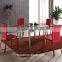 L815 NEW 3 pc Glass Dining Set Table With 6 Black Faux Leather Chairs Chrome Steel