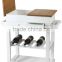 Modern Wooden Bamboo Kitchen Serving Trolley with Table Boards Drawers Wine Bottle Holder Rack Shelf and Pushing Handles Casters