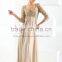 Elegant Sexy Deep V-neck Low Back Beaded Lace Applique Chiffon Long Sleeve Muslim Evening Dress