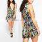 OEM Service Latest Design Summer Sleeveless Plunge Fashion Floral Printed Romper Womens Playsuit