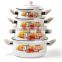 Red Rose Full Decal Belly Casserole Cooking Pot 6Pcs Enamel Casserole Set With Stainless Steel Handle