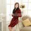 red check coral fleece women's night gown with black sherpa fleece collar
