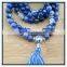 Wholesale price mala prayer beaded blue snowflake gemstone tassel necklace