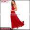 Latest Red Slip Halter Maxi Dress Designs Casual Lace Belt Back Women Long Dress Chiffon New Style