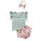 Baby Summer Clothing Infant Newborn Baby Girl Ruffled Ribbed Bodysuit Floral Shorts Headband 3Pcs Set