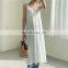 TWOTWINSTYLE Patchwork Ruched Women's Dress Stand Collar Sleeveless Tank Pockets Loose Summer Midi Dresses