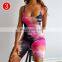 5colors Women High Elastic Sexy Tights U Neck Spaghetti Strap Bodycon Tie Dye Rompers Womens Sexy