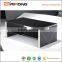 Most popular stainless steel frame leather tempered glass teapoy