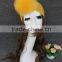 Factory directly wholesale price knitted yellow headband raccoon fur scarf with fur ball