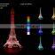 3D Optical Illusion Eiffel Tower Night Lamp Night Light 10 Colorful LEDs Ultra-thin Acrylic Light Panel AA Battery or DC 5V