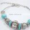 Handmade Gypsy Tibet Silver Turquoise Stone Beads Vintage Antiqued Silver Gemstone Beads Mesh Ball Bracelet2016New Intrend style