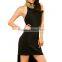 Fashion designs sleeveless backless shoulderless sexy ladies black front short and long back blouse