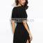 Black Dolman Sleeve Self Tie Curved Hem Dress With Belted Cotton Spandex Short Sleeve Casual Plain Short Dress