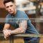 Dark Slate Longline Mens T Shirt Round Bottom Short Sleeve Muscle Tee Gym Fitted Curved Hem Tee OEM Elongated T Shirt Streetwear