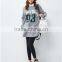 Female hemp grey long-sleeved straight front piece print dress