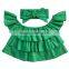 Christmas Green Girls off shoulder ruffle shirts with Headband