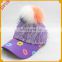 Top quality spring hat real raccoon colourful fur pompom cap and hat